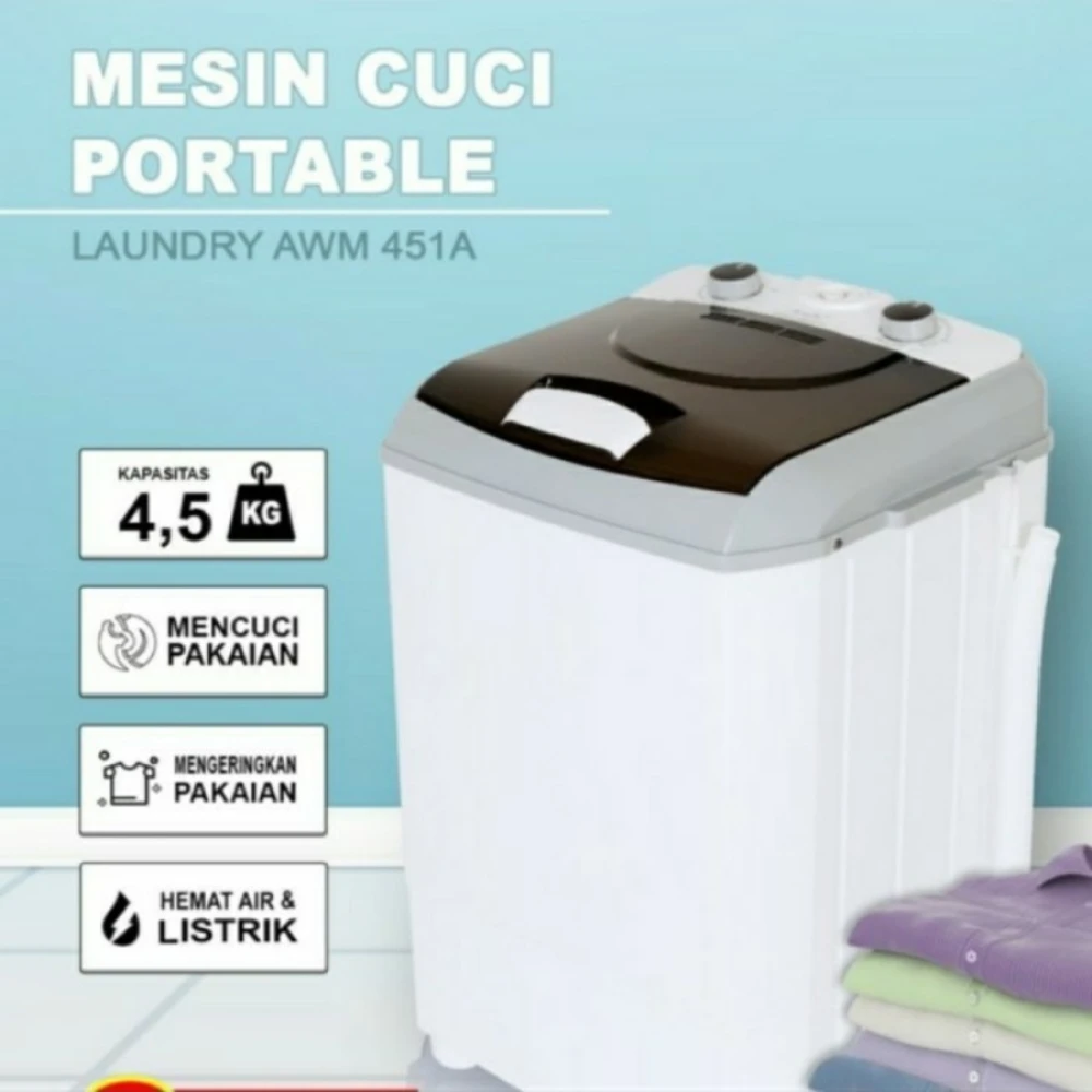 Produk Mesin Cuci Arashi Portable 4.5 Kg AWM 451A 1 0800b402_08d7_4cb0_a8d3_654f3ee31488